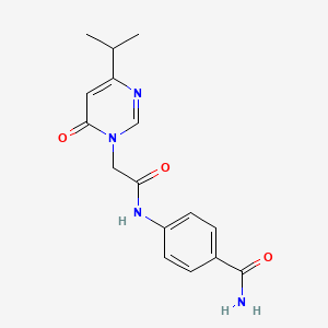 molecular formula C16H18N4O3 B2852412 4-(2-(4-异丙基-6-氧代嘧啶-1(6H)-基)乙酰氨基)苯甲酰胺 CAS No. 1203332-54-0