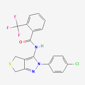 molecular formula C19H13ClF3N3OS B2852414 N-[2-(4-chlorophenyl)-4,6-dihydrothieno[3,4-c]pyrazol-3-yl]-2-(trifluoromethyl)benzamide CAS No. 391866-35-6