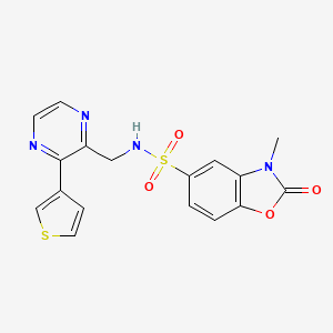 molecular formula C17H14N4O4S2 B2852441 3-methyl-2-oxo-N-((3-(thiophen-3-yl)pyrazin-2-yl)methyl)-2,3-dihydrobenzo[d]oxazole-5-sulfonamide CAS No. 2034369-40-7