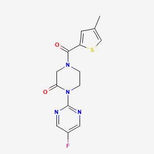 molecular formula C14H13FN4O2S B2852451 1-(5-氟嘧啶-2-基)-4-(4-甲基噻吩-2-羰基)哌嗪-2-酮 CAS No. 2320517-95-9