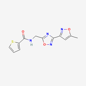 molecular formula C12H10N4O3S B2852452 N-((3-(5-methylisoxazol-3-yl)-1,2,4-oxadiazol-5-yl)methyl)thiophene-2-carboxamide CAS No. 2034420-11-4