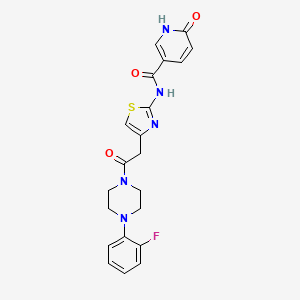 molecular formula C21H20FN5O3S B2852456 N-(4-(2-(4-(2-fluorophenyl)piperazin-1-yl)-2-oxoethyl)thiazol-2-yl)-6-oxo-1,6-dihydropyridine-3-carboxamide CAS No. 946336-62-5