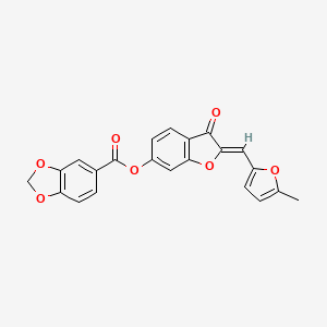 molecular formula C22H14O7 B2852478 (Z)-2-((5-methylfuran-2-yl)methylene)-3-oxo-2,3-dihydrobenzofuran-6-yl benzo[d][1,3]dioxole-5-carboxylate CAS No. 622801-76-7
