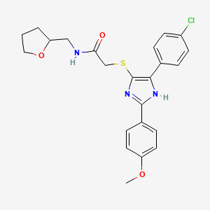 molecular formula C23H24ClN3O3S B2852499 2-((5-(4-chlorophenyl)-2-(4-methoxyphenyl)-1H-imidazol-4-yl)thio)-N-((tetrahydrofuran-2-yl)methyl)acetamide CAS No. 901232-64-2