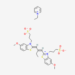 molecular formula C34H41N3O8S4 B2852504 1-Ethylpyridin-1-ium;3-[(2Z)-5-methoxy-2-[(2E)-2-[[5-methoxy-3-(3-sulfonatopropyl)-1,3-benzothiazol-3-ium-2-yl]methylidene]butylidene]-1,3-benzothiazol-3-yl]propane-1-sulfonate CAS No. 305382-81-4