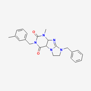 molecular formula C23H23N5O2 B2852516 8-benzyl-1-methyl-3-[(3-methylphenyl)methyl]-1H,2H,3H,4H,6H,7H,8H-imidazo[1,2-g]purine-2,4-dione CAS No. 1322294-50-7