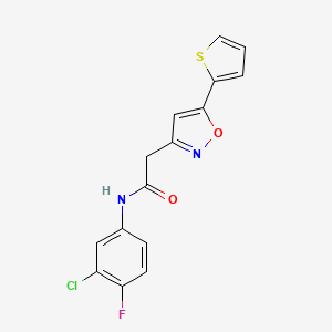 molecular formula C15H10ClFN2O2S B2852538 N-(3-氯-4-氟苯基)-2-(5-(噻吩-2-基)异恶唑-3-基)乙酰胺 CAS No. 946284-65-7