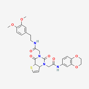 B2852542 2-(1-{[(2,3-dihydro-1,4-benzodioxin-6-yl)carbamoyl]methyl}-2,4-dioxo-1H,2H,3H,4H-thieno[3,2-d]pyrimidin-3-yl)-N-[2-(3,4-dimethoxyphenyl)ethyl]acetamide CAS No. 912885-44-0