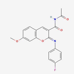 molecular formula C19H15FN2O4 B2852558 (Z)-N-acetyl-2-((4-fluorophenyl)imino)-7-methoxy-2H-chromene-3-carboxamide CAS No. 313975-95-0