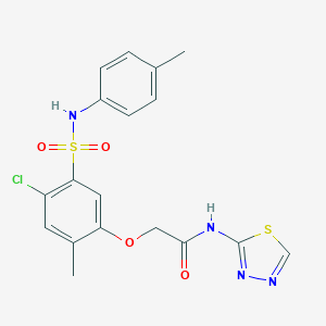 molecular formula C18H17ClN4O4S2 B285257 2-[4-chloro-2-methyl-5-(4-toluidinosulfonyl)phenoxy]-N-(1,3,4-thiadiazol-2-yl)acetamide 