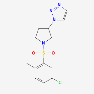molecular formula C13H15ClN4O2S B2852590 1-(1-((5-chloro-2-methylphenyl)sulfonyl)pyrrolidin-3-yl)-1H-1,2,3-triazole CAS No. 1788679-19-5