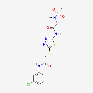 molecular formula C14H16ClN5O4S3 B2852600 N-[5-({[(3-chlorophenyl)carbamoyl]methyl}sulfanyl)-1,3,4-thiadiazol-2-yl]-2-(N-methylmethanesulfonamido)acetamide CAS No. 1351597-71-1