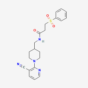 molecular formula C21H24N4O3S B2852615 N-((1-(3-cyanopyridin-2-yl)piperidin-4-yl)methyl)-3-(phenylsulfonyl)propanamide CAS No. 2034323-88-9