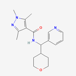 molecular formula C18H24N4O2 B2852616 1,3,5-trimethyl-N-(pyridin-3-yl(tetrahydro-2H-pyran-4-yl)methyl)-1H-pyrazole-4-carboxamide CAS No. 2034406-97-6