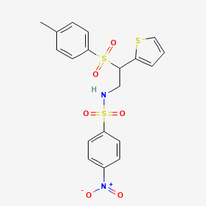 molecular formula C19H18N2O6S3 B2852639 4-nitro-N-(2-(thiophen-2-yl)-2-tosylethyl)benzenesulfonamide CAS No. 896343-85-4