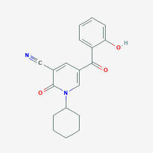 molecular formula C19H18N2O3 B2852654 1-Cyclohexyl-5-(2-hydroxybenzoyl)-2-oxo-1,2-dihydropyridine-3-carbonitrile CAS No. 730949-56-1