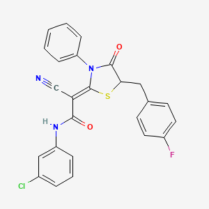 molecular formula C25H17ClFN3O2S B2852658 (Z)-N-(3-chlorophenyl)-2-cyano-2-(5-(4-fluorobenzyl)-4-oxo-3-phenylthiazolidin-2-ylidene)acetamide CAS No. 487037-26-3