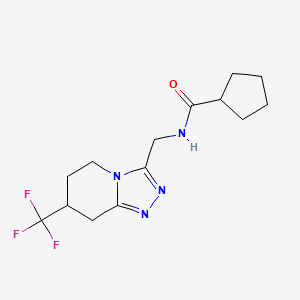 molecular formula C14H19F3N4O B2852677 N-{[7-(trifluoromethyl)-5H,6H,7H,8H-[1,2,4]triazolo[4,3-a]pyridin-3-yl]methyl}cyclopentanecarboxamide CAS No. 2034331-76-3