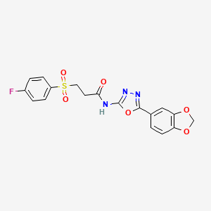 N-(5-(benzo[d][1,3]dioxol-5-yl)-1,3,4-oxadiazol-2-yl)-3-((4-fluorophenyl)sulfonyl)propanamide