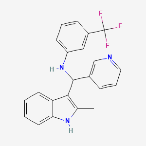 molecular formula C22H18F3N3 B2852709 N-[(2-methyl-1H-indol-3-yl)(pyridin-3-yl)methyl]-3-(trifluoromethyl)aniline CAS No. 307540-57-4