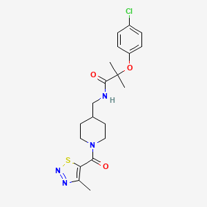 molecular formula C20H25ClN4O3S B2852722 2-(4-chlorophenoxy)-2-methyl-N-((1-(4-methyl-1,2,3-thiadiazole-5-carbonyl)piperidin-4-yl)methyl)propanamide CAS No. 1235016-97-3