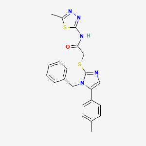 molecular formula C22H21N5OS2 B2852727 2-((1-benzyl-5-(p-tolyl)-1H-imidazol-2-yl)thio)-N-(5-methyl-1,3,4-thiadiazol-2-yl)acetamide CAS No. 1207040-38-7