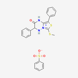molecular formula C24H19N3O4S3 B2852730 6-(methylsulfanyl)-2-oxo-3,8-diphenyl-1H,2H-5lambda5-[1,3]thiazolo[3,4-b][1,2,4]triazin-5-ylium benzenesulfonate CAS No. 104194-63-0