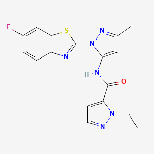 molecular formula C17H15FN6OS B2852746 1-ethyl-N-(1-(6-fluorobenzo[d]thiazol-2-yl)-3-methyl-1H-pyrazol-5-yl)-1H-pyrazole-5-carboxamide CAS No. 1170536-26-1