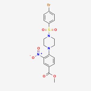 molecular formula C18H18BrN3O6S B2852759 Methyl 4-{4-[(4-bromophenyl)sulfonyl]piperazino}-3-nitrobenzenecarboxylate CAS No. 478246-39-8
