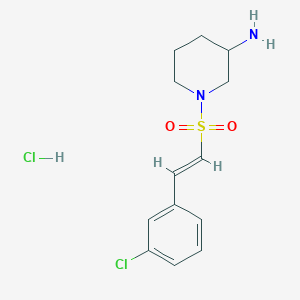 molecular formula C13H18Cl2N2O2S B2852782 1-[(E)-2-(3-Chlorophenyl)ethenyl]sulfonylpiperidin-3-amine;hydrochloride CAS No. 1808840-52-9