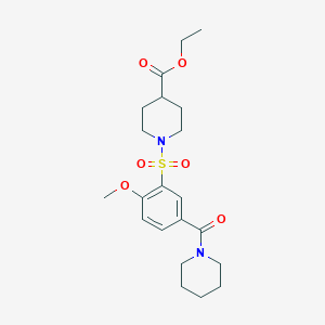 molecular formula C21H30N2O6S B285280 Ethyl 1-{[2-methoxy-5-(1-piperidinylcarbonyl)phenyl]sulfonyl}-4-piperidinecarboxylate 