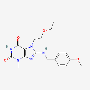 molecular formula C18H23N5O4 B2852802 7-(2-Ethoxyethyl)-8-[(4-methoxyphenyl)methylamino]-3-methylpurine-2,6-dione CAS No. 674295-76-2