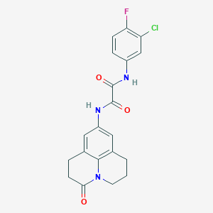 molecular formula C20H17ClFN3O3 B2852810 N1-(3-chloro-4-fluorophenyl)-N2-(3-oxo-1,2,3,5,6,7-hexahydropyrido[3,2,1-ij]quinolin-9-yl)oxalamide CAS No. 898423-30-8