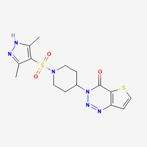 molecular formula C15H18N6O3S2 B2852825 3-(1-((3,5-dimethyl-1H-pyrazol-4-yl)sulfonyl)piperidin-4-yl)thieno[3,2-d][1,2,3]triazin-4(3H)-one CAS No. 2034205-19-9