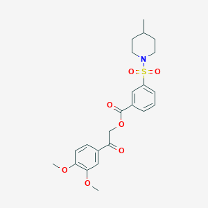 molecular formula C23H27NO7S B285284 2-(3,4-Dimethoxyphenyl)-2-oxoethyl 3-[(4-methyl-1-piperidinyl)sulfonyl]benzoate 