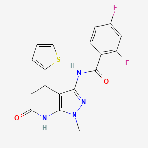 molecular formula C18H14F2N4O2S B2852930 2,4-difluoro-N-(1-methyl-6-oxo-4-(thiophen-2-yl)-4,5,6,7-tetrahydro-1H-pyrazolo[3,4-b]pyridin-3-yl)benzamide CAS No. 1202992-67-3