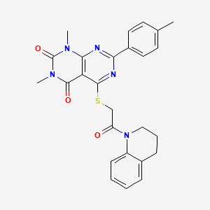 molecular formula C26H25N5O3S B2852940 5-((2-(3,4-dihydroquinolin-1(2H)-yl)-2-oxoethyl)thio)-1,3-dimethyl-7-(p-tolyl)pyrimido[4,5-d]pyrimidine-2,4(1H,3H)-dione CAS No. 888415-53-0