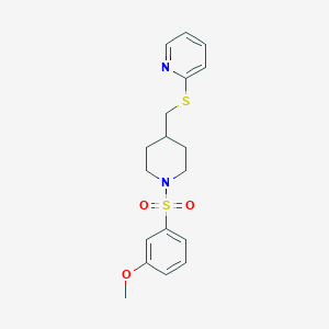 molecular formula C18H22N2O3S2 B2852950 2-(((1-((3-Methoxyphenyl)sulfonyl)piperidin-4-yl)methyl)thio)pyridine CAS No. 1421457-98-8