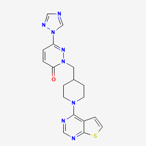 molecular formula C18H18N8OS B2852959 2-[(1-{thieno[2,3-d]pyrimidin-4-yl}piperidin-4-yl)methyl]-6-(1H-1,2,4-triazol-1-yl)-2,3-dihydropyridazin-3-one CAS No. 2178772-11-5
