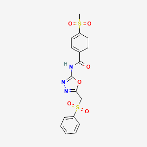 molecular formula C17H15N3O6S2 B2852991 4-(methylsulfonyl)-N-(5-((phenylsulfonyl)methyl)-1,3,4-oxadiazol-2-yl)benzamide CAS No. 923370-53-0