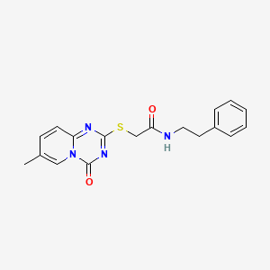 molecular formula C18H18N4O2S B2852993 2-((7-methyl-4-oxo-4H-pyrido[1,2-a][1,3,5]triazin-2-yl)thio)-N-phenethylacetamide CAS No. 896321-65-6