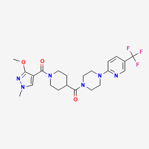 molecular formula C22H27F3N6O3 B2853010 (3-methoxy-1-methyl-1H-pyrazol-4-yl)(4-(4-(5-(trifluoromethyl)pyridin-2-yl)piperazine-1-carbonyl)piperidin-1-yl)methanone CAS No. 1251579-02-8