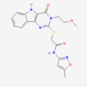 molecular formula C19H19N5O4S B2853012 2-((3-(2-methoxyethyl)-4-oxo-4,5-dihydro-3H-pyrimido[5,4-b]indol-2-yl)thio)-N-(5-methylisoxazol-3-yl)acetamide CAS No. 887217-07-4