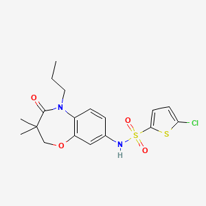 molecular formula C18H21ClN2O4S2 B2853014 5-chloro-N-(3,3-dimethyl-4-oxo-5-propyl-2,3,4,5-tetrahydrobenzo[b][1,4]oxazepin-8-yl)thiophene-2-sulfonamide CAS No. 921997-54-8