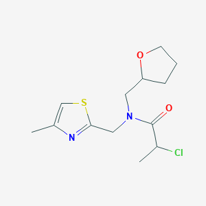 molecular formula C13H19ClN2O2S B2853020 2-chloro-N-[(4-methyl-1,3-thiazol-2-yl)methyl]-N-[(oxolan-2-yl)methyl]propanamide CAS No. 2411269-24-2