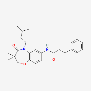 molecular formula C25H32N2O3 B2853037 N-(5-isopentyl-3,3-dimethyl-4-oxo-2,3,4,5-tetrahydrobenzo[b][1,4]oxazepin-7-yl)-3-phenylpropanamide CAS No. 921817-75-6