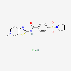 molecular formula C18H23ClN4O3S2 B2853047 N-(5-methyl-4,5,6,7-tetrahydrothiazolo[5,4-c]pyridin-2-yl)-4-(pyrrolidin-1-ylsulfonyl)benzamide hydrochloride CAS No. 1189719-77-4