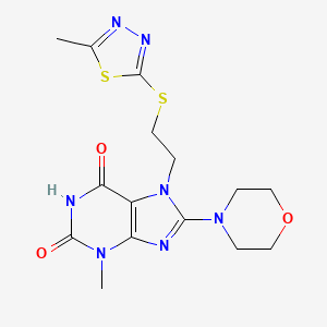 molecular formula C15H19N7O3S2 B2853056 3-甲基-7-(2-((5-甲基-1,3,4-噻二唑-2-基)硫代)乙基)-8-吗啉代-1H-嘌呤-2,6(3H,7H)-二酮 CAS No. 685860-54-2