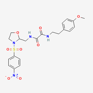 molecular formula C21H24N4O8S B2853067 N1-(4-methoxyphenethyl)-N2-((3-((4-nitrophenyl)sulfonyl)oxazolidin-2-yl)methyl)oxalamide CAS No. 868982-14-3