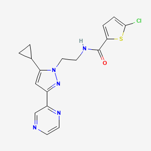 molecular formula C17H16ClN5OS B2853070 5-chloro-N-(2-(5-cyclopropyl-3-(pyrazin-2-yl)-1H-pyrazol-1-yl)ethyl)thiophene-2-carboxamide CAS No. 2034601-33-5